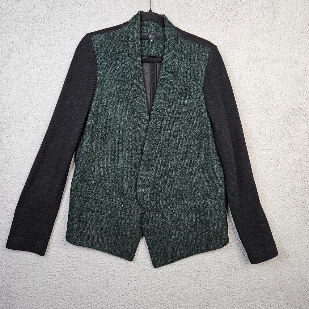 Tibi New York Women's Green black Open front blazer Jacket Size 6